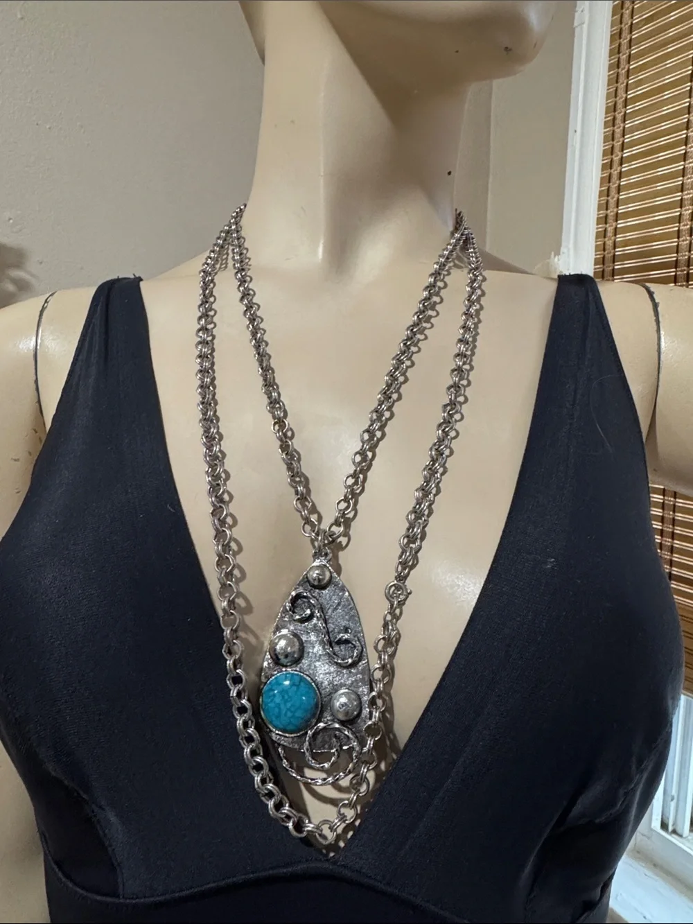 Vintage 55” Trifari Silver Chain Necklace with Pendant
